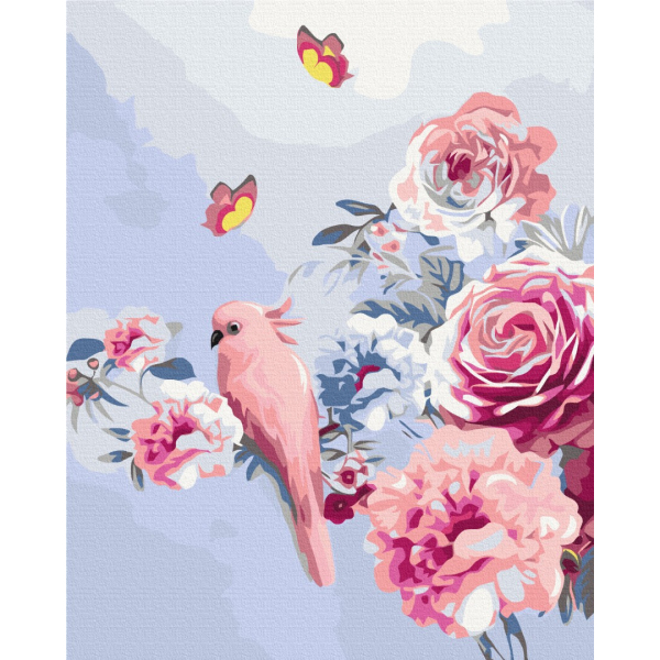 Картина по номерам Квіти - Папуга в квітах