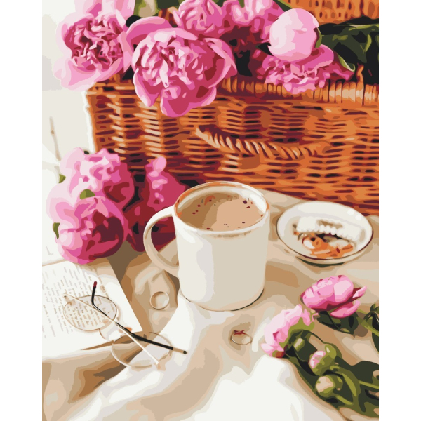 Картина по номерам Квіти - Піони в корзинці
