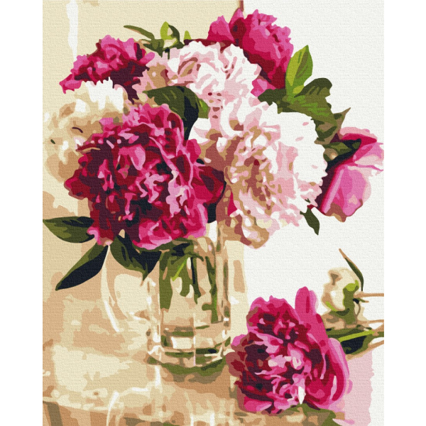 Картина по номерам Квіти - Нежные пионы в стеклянной вазе