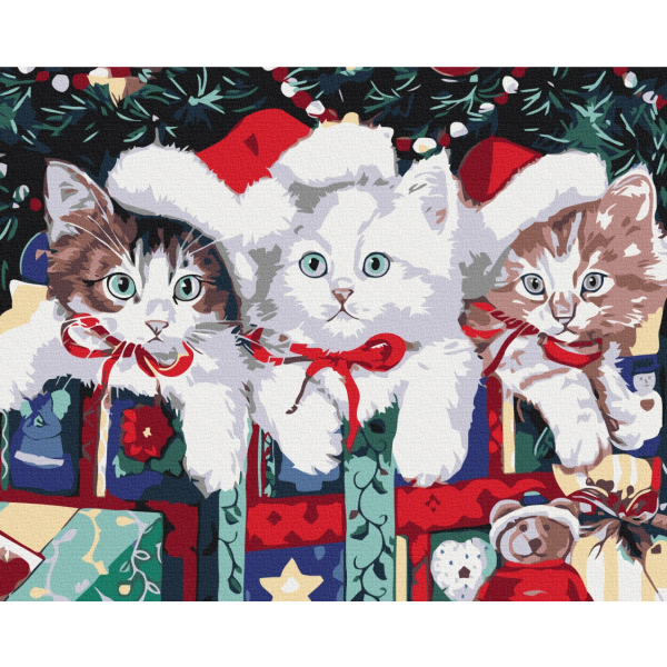 Картина по номерам Затишок, зима, Новий рік, Різдво - Новорічні котики