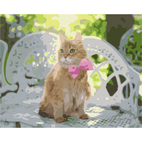 Картина по номерам Тварини, птахи та риби - Рижик з рожевим бантиком