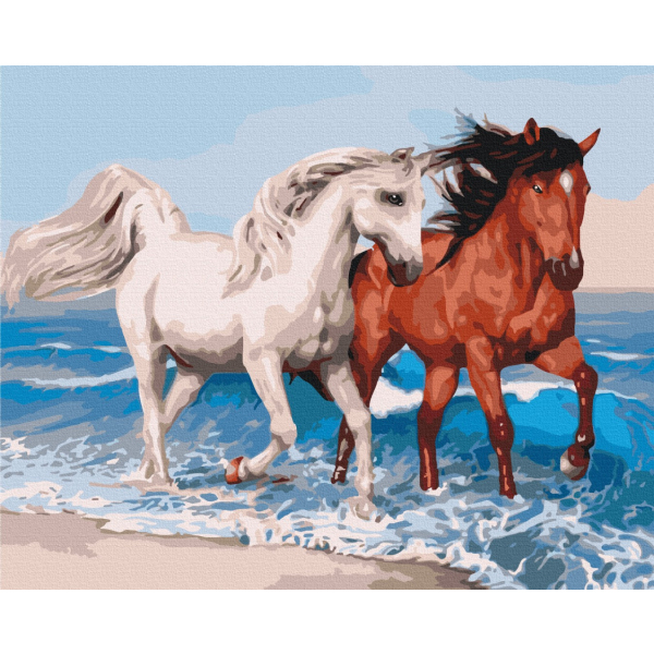 Картина по номерам Тварини, птахи та риби - Коні на узбережжі