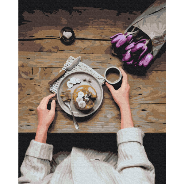 Картина по номерам Квіти - Сніданок в теплих тонах