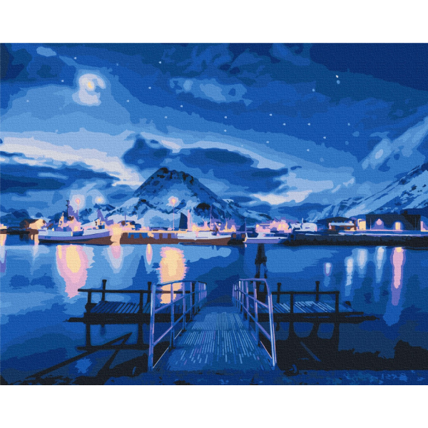 Картина по номерам Затишок, зима, Новий рік, Різдво - Відблиски полярного сяйва