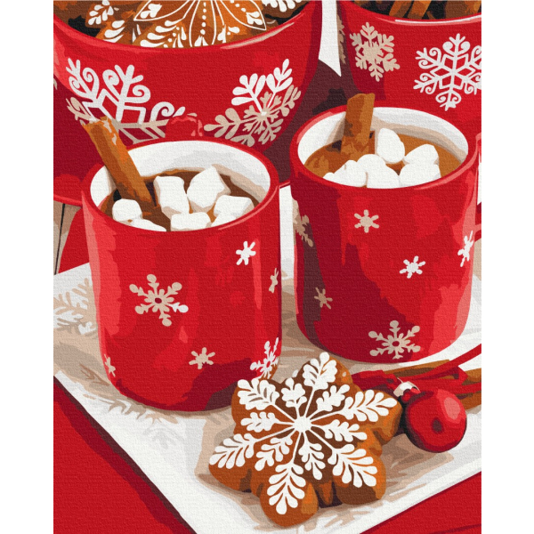 Картина по номерам Затишок, зима, Новий рік, Різдво - Снежное какао