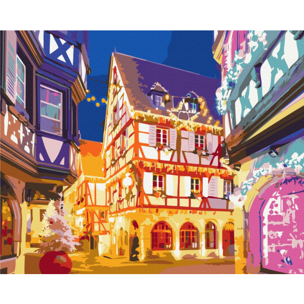 Картина по номерам Затишок, зима, Новий рік, Різдво - Різдвяні вогники