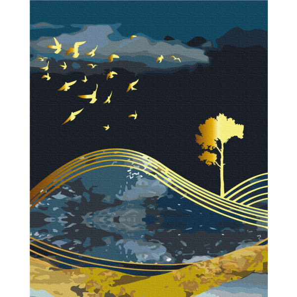 Картина по номерам Абстракції - Птицы ночи с золотой краской