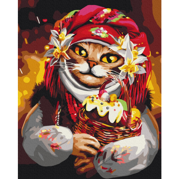 Картина по номерам Тварини, птахи та риби - Великодня киця  ©Маріанна Пащук