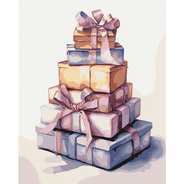 Картина по номерам Затишок, зима, Новий рік, Різдво - Гора подарунків