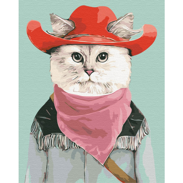 Картина по номерам Тварини, птахи та риби - Кіт-ковбой