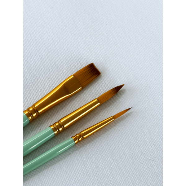 Пензлі для малювання (281) - Набір професійних нейлонових пензликів 3 шт. (м’ятні з позолотою)