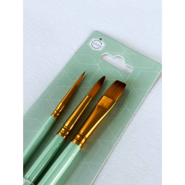 Пензлі для малювання (281) - Набір професійних нейлонових пензликів 3 шт. (м’ятні з позолотою)