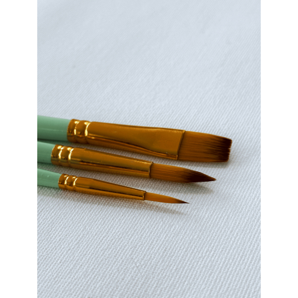 Пензлі для малювання (281) - Набір професійних нейлонових пензликів 3 шт. (м’ятні з позолотою)