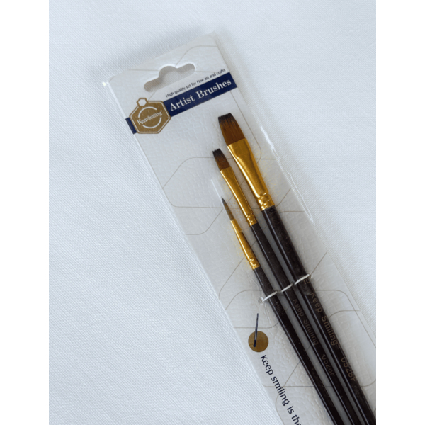 Пензлі для малювання (281) - Набор профессиональных нейлоновых кисточек 3 шт.  (коричневые с позолотой)