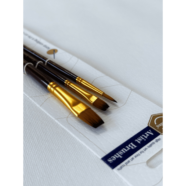 Пензлі для малювання (281) - Набор профессиональных нейлоновых кисточек 3 шт.  (коричневые с позолотой)