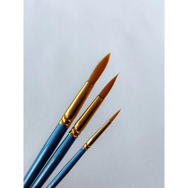 Пензлі для малювання (281) - Набір професійних нейлонових пензликів 3 шт. (блакитні з позолотою)