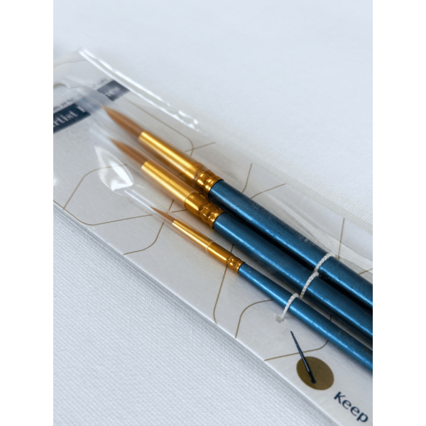 Пензлі для малювання (281) - Набір професійних нейлонових пензликів 3 шт. (блакитні з позолотою)