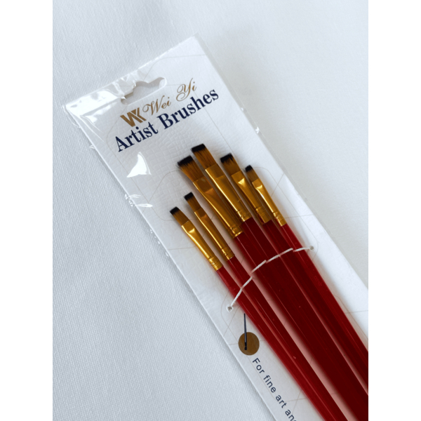 Пензлі для малювання (281) - Набір професійних нейлонових пензликів 6 шт (червоні)