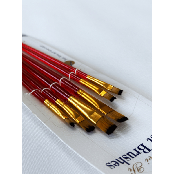 Пензлі для малювання (281) - Набір професійних нейлонових пензликів 6 шт (червоні)