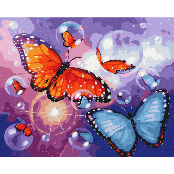Картина по номерам Преміум картини - Метелики з бульбашками