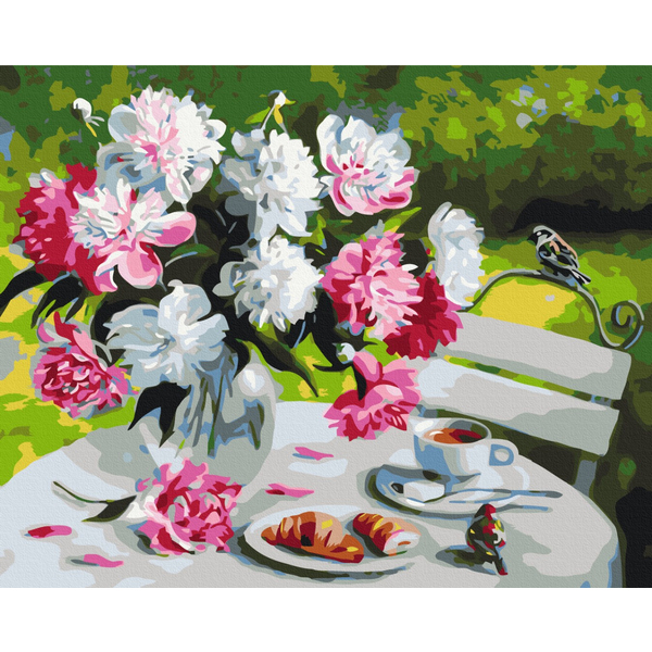 Картина по номерам Преміум картини - Сніданок з піонами
