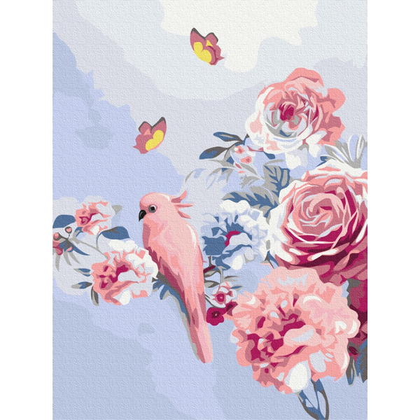 Картина по номерам Преміум картини - Папуга в квітах