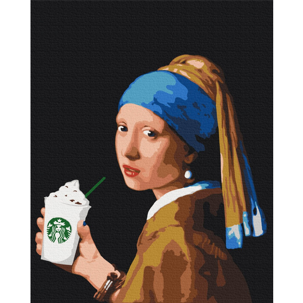 Картина по номерам Преміум картини - Дівчина з подвійним латте