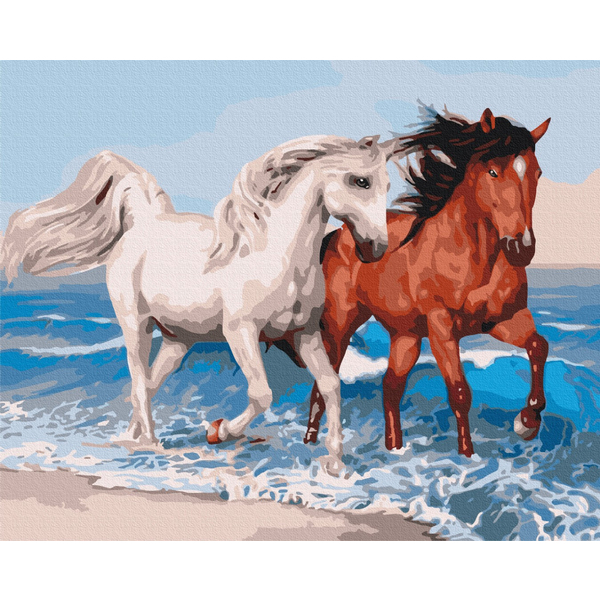 Картина по номерам Преміум картини - Коні на узбережжі