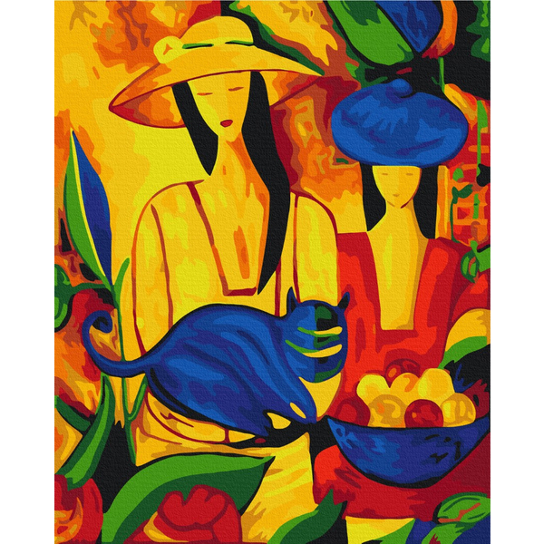 Картина по номерам Преміум картини - Портрет жінок з котом