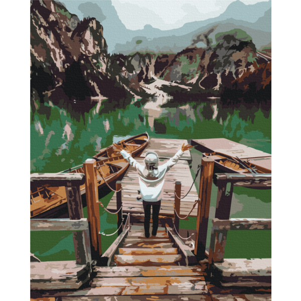 Картина по номерам Преміум картини - Мандрівниця на озері Брайес