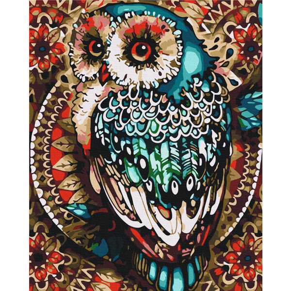 Картина по номерам Преміум картини - Сова в кольоровій мозаїці