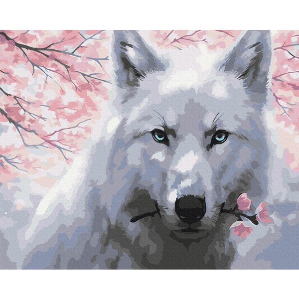 Картина по номерам Преміум картини - Вовк з квітами