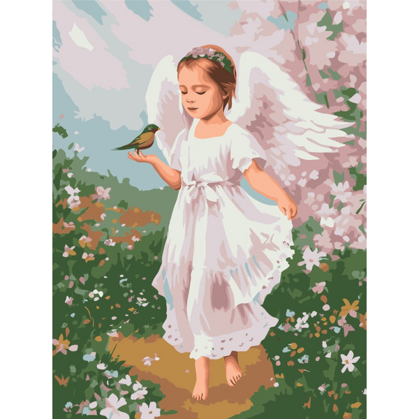 Картина по номерам Преміум картини - Ангелятко з пташкою