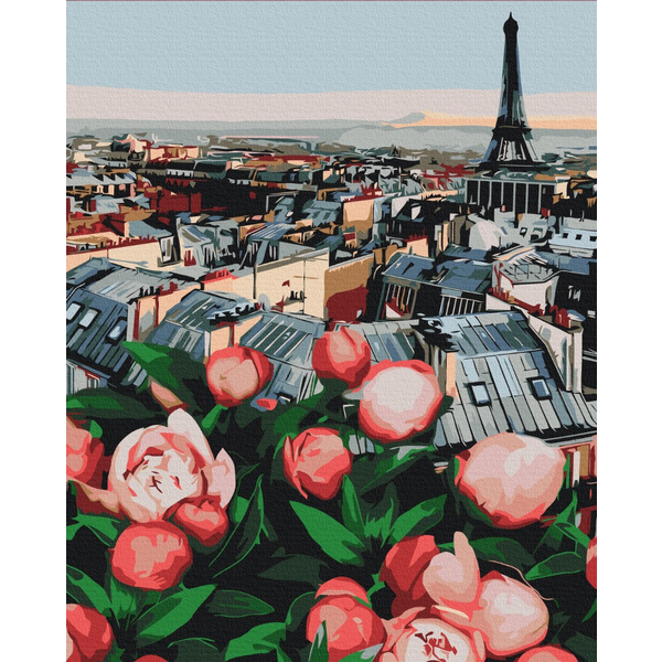 Картина по номерам Преміум картини - Піони з видом на Париж