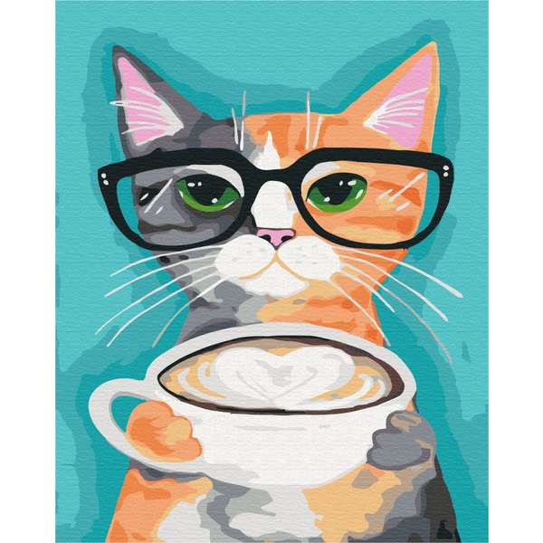 Картина по номерам Преміум картини - Кіт і кава