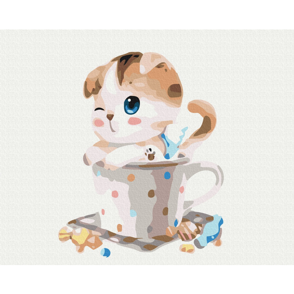 Картина по номерам Преміум картини - Кошеня в чашці