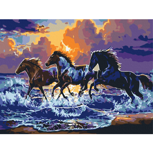 Картина по номерам Тварини, птахи та риби - Табун чорних скакунів