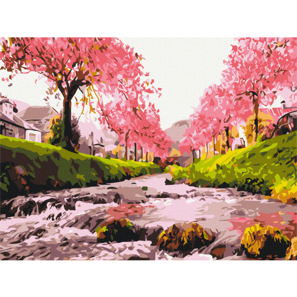 Картина по номерам Пейзажі - Река у сакуры