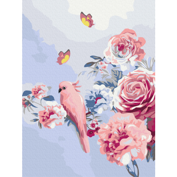 Картина по номерам Тварини, птахи та риби - Папуга в квітах