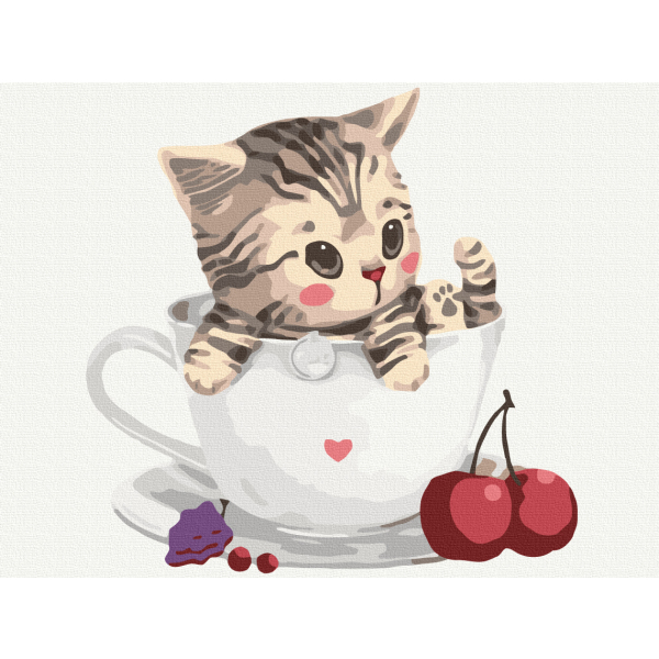 Картина по номерам Тварини, птахи та риби - Котик в чашці