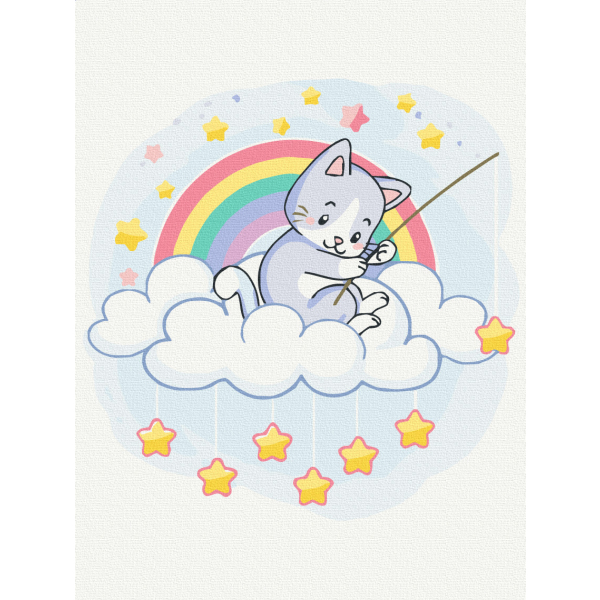 Картина по номерам Тварини, птахи та риби - Котик на звездоловле