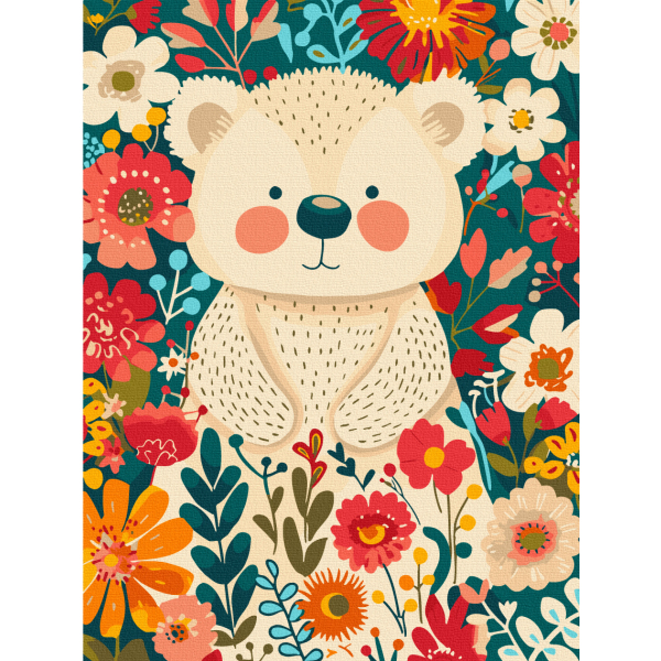 Картина по номерам Для дітей - Ведмедик в квітах