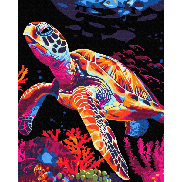 Картина по номерам На чорному полотні - Фантазія черепахи
