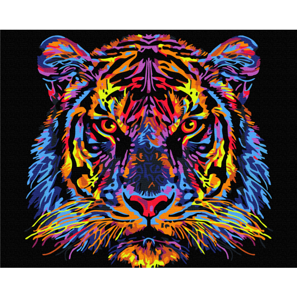 Картина по номерам На чорному полотні - Colorful Tiger