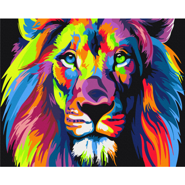 Картина по номерам На чорному полотні - Веселковий лев