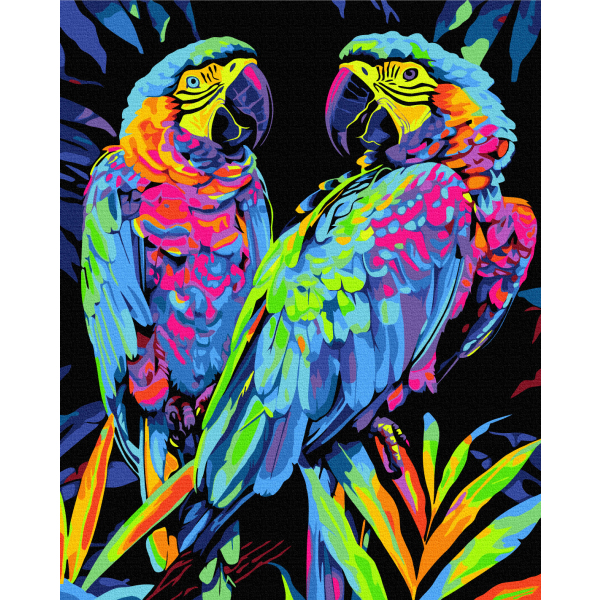 Картина по номерам На чорному полотні - Попугаи в тропиках