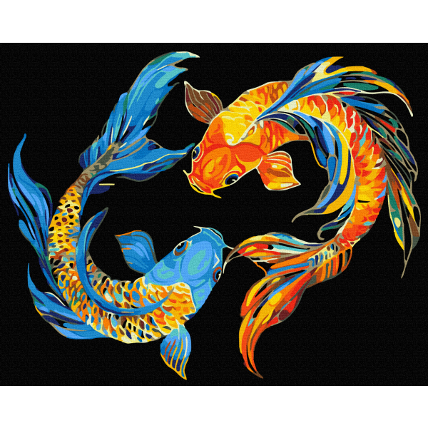 Картина по номерам На чорному полотні - Дует чарівних рибок