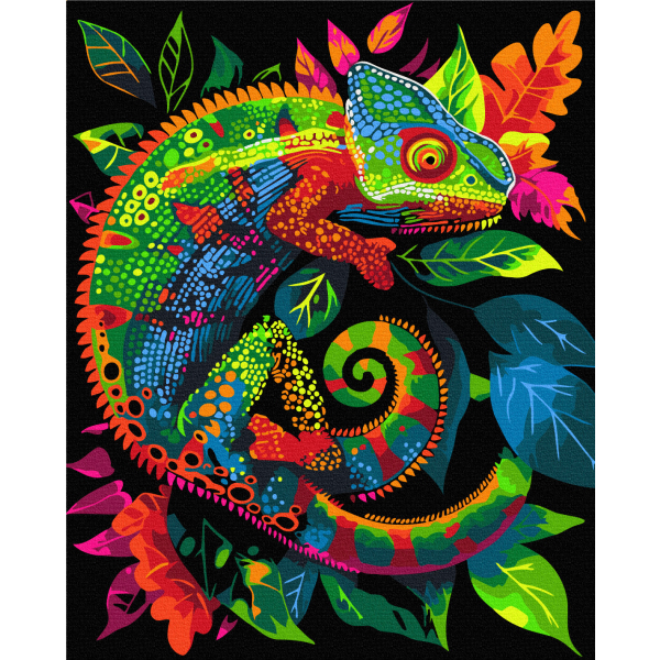 Картина по номерам На чорному полотні - Неоновий хамелеон