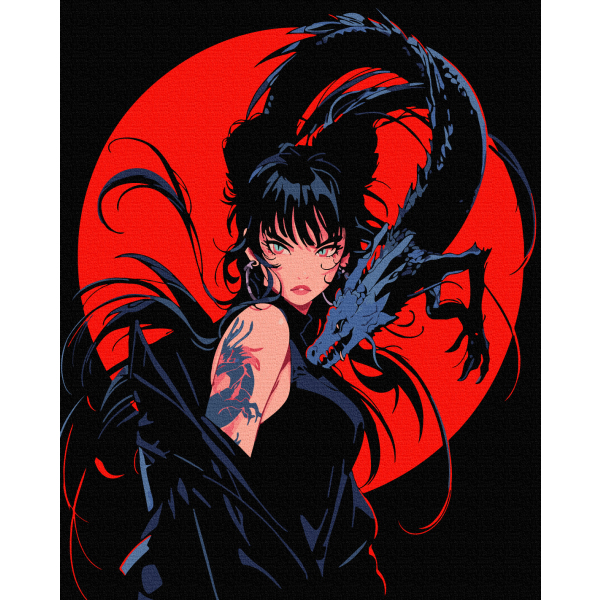 Картина по номерам На чорному полотні - Дівчина з тату дракона