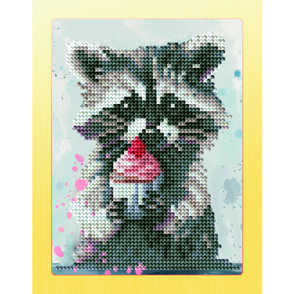 Алмазная мозаика 17х22,5 без підрамника - Енот с капкейком